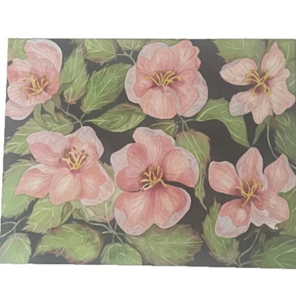 PAINTING WATERCOLOR ORIGINAL ART APPLE BLOSSOM FLOWER PINK CORAL 11X14 MAT 16X20